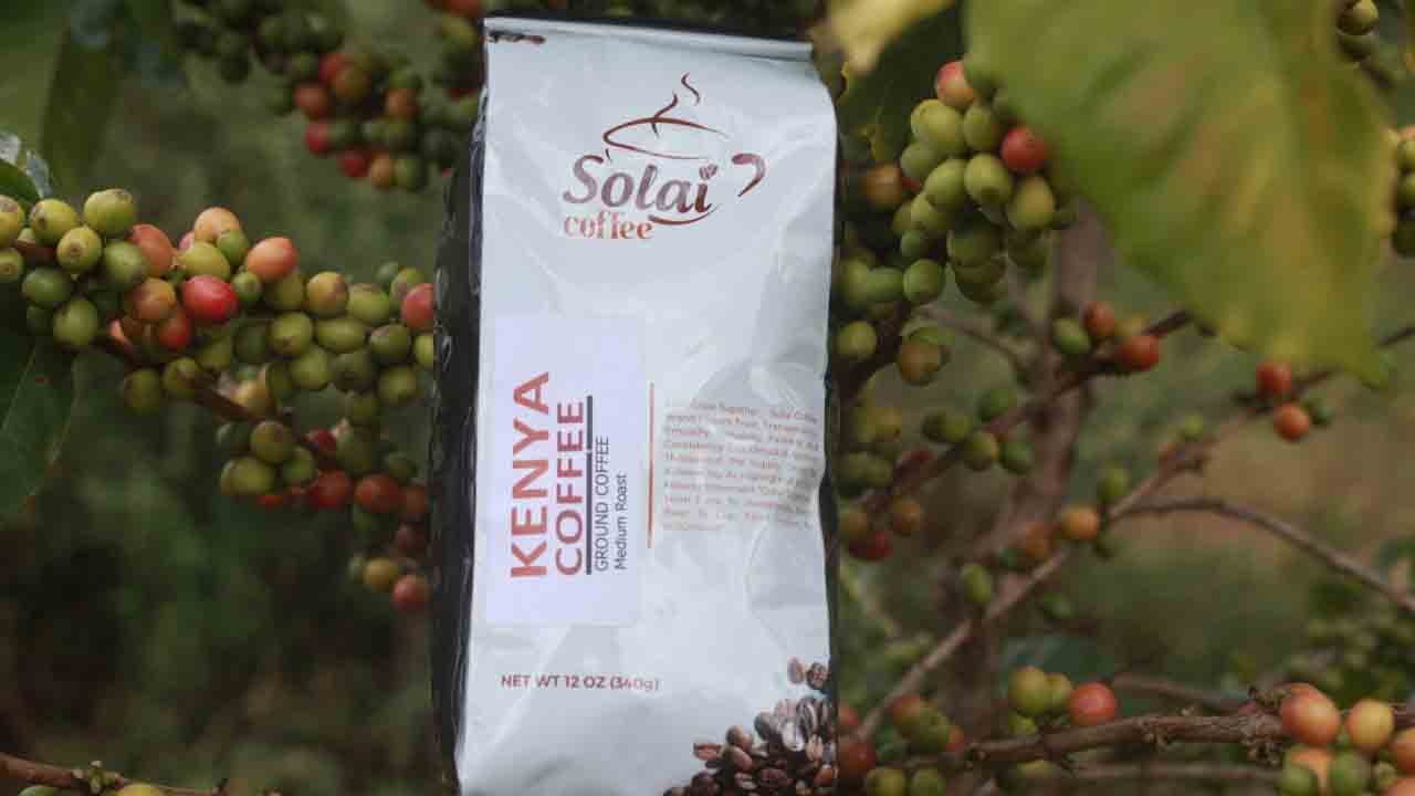 Image of Solai Coffee specialty package, showcasing single origin coffee from Solai Farm in Kenya.
