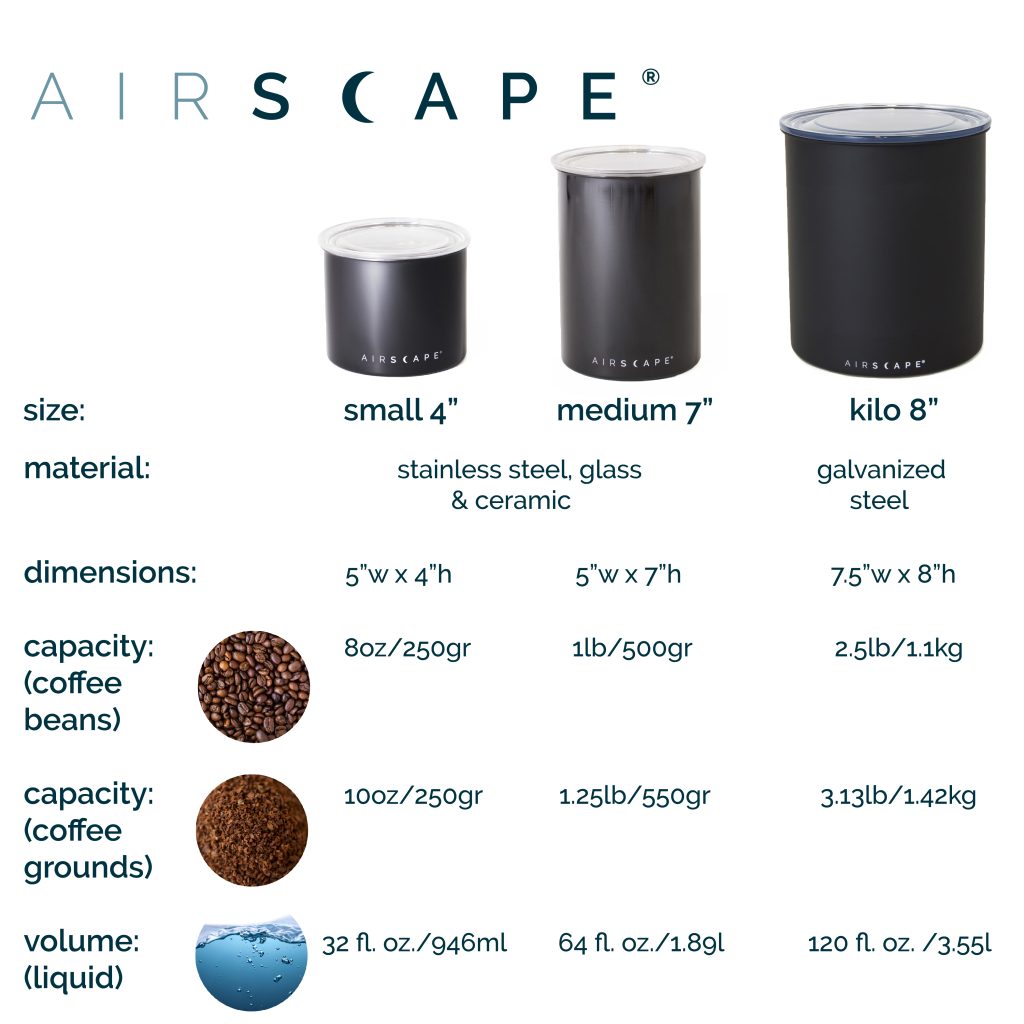 Coffee Storage Canisters in Various Sizes - Sleek, airtight canisters designed to keep coffee fresh, shown in multiple sizes for different storage needs.
