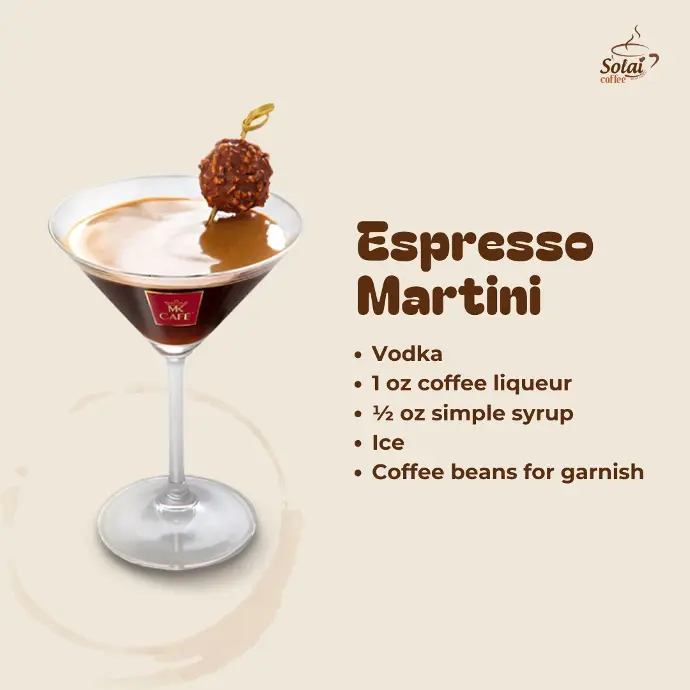Espresso Martini A classy espresso martini served in a martini glass, topped with three coffee for a traditional finish.