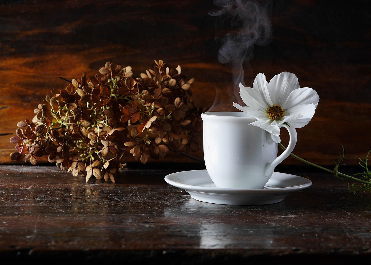 A cup of floral infused coffee.