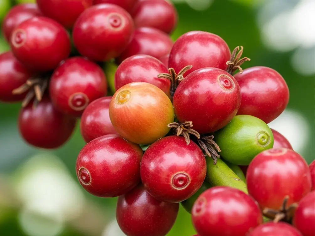 Geisha coffee cherries known for floral specialty coffee flavor.