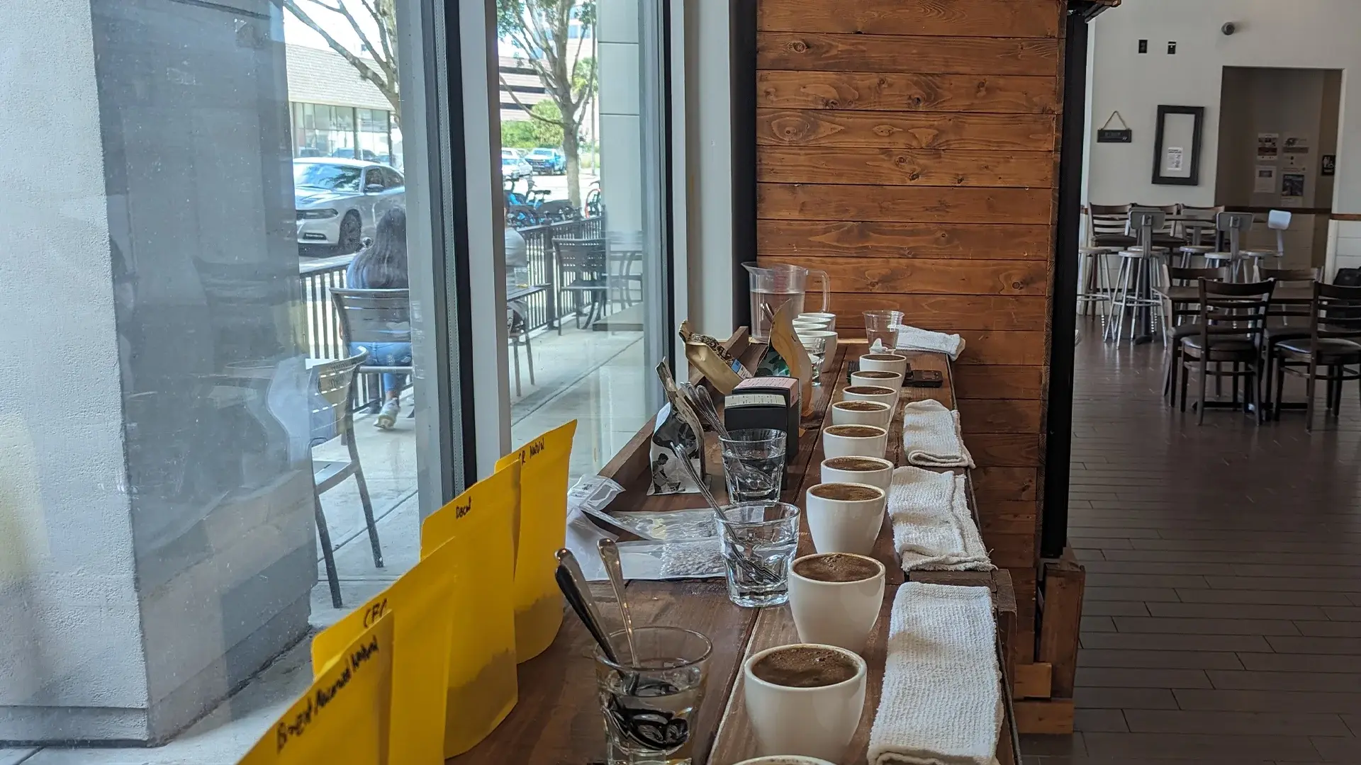 Cupping Table coffee cupping setup with multiple cups for tasting different coffee flavor profiles