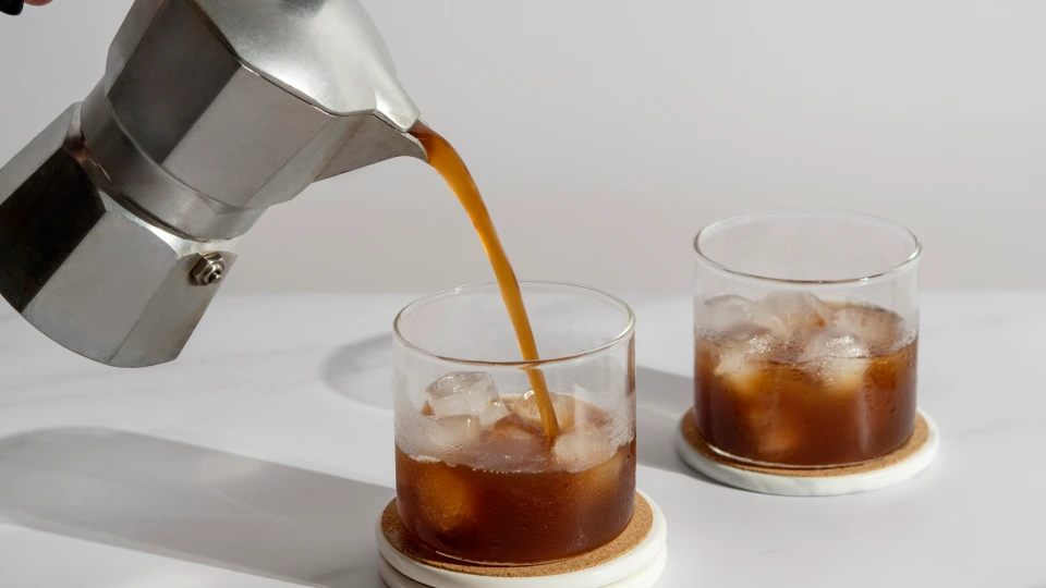 Flash brewed iced coffee prepared using a pour-over brewing method