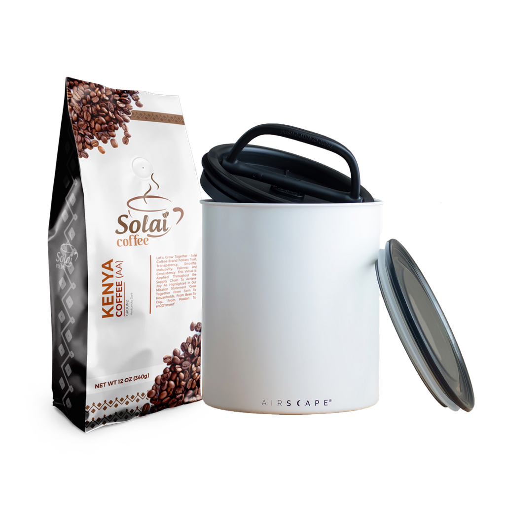 [CSTG-BDL-ME-WHT-GRD-AA] Coffee & Storage Bundle (Medium, Ground Coffee, Chalk (Matte White), Kenya Specialty AA)