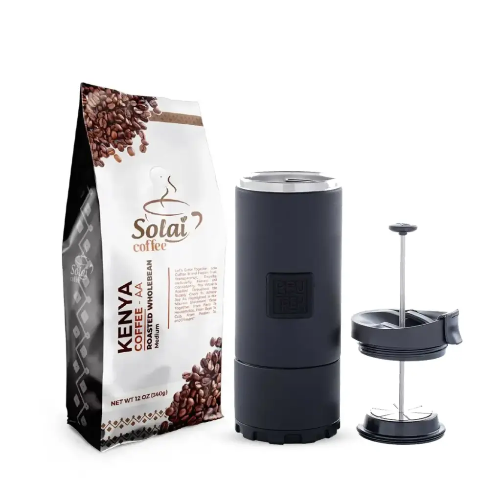 Campers Bundle (Coffee & Travel Press) (Medium, Ground Coffee, Snowflake White, Kenya Specialty AA)